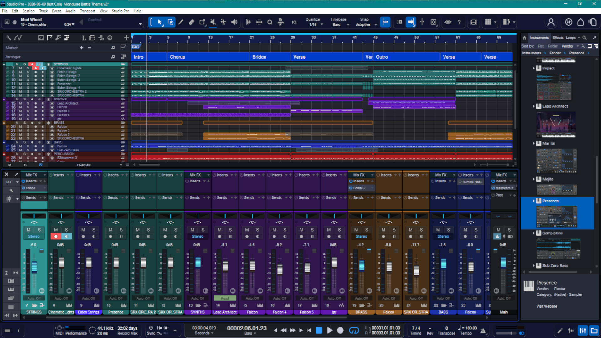 Music production in a DAW